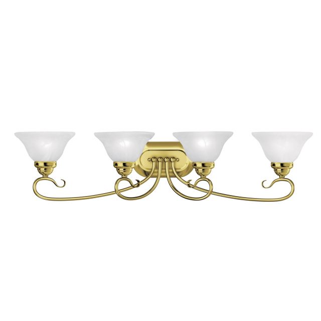 Livex 6104-02 Coronado 4 Light 36 Inch Bath Lighting In Polished Brass with White Alabaster Glass