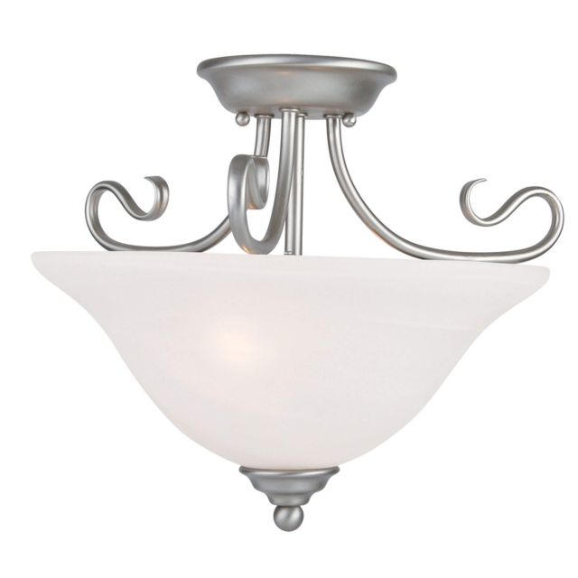 Livex 6121-91 Coronado 2 Light 16 Inch Flush Mount In Brushed Nickel with White Alabaster Glass