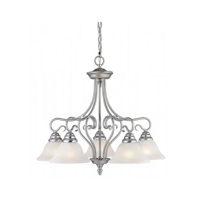 Livex 6135-91 Coronado 5 Light 26 Inch Chandelier In Brushed Nickel With White Alabaster Glass