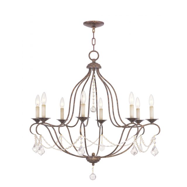 Livex 6428-71 Chesterfield 8 Light 32 Inch Chandelier In Hand Applied Venetian Golden Bronze With Clear Crystal