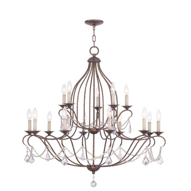 Livex 6429-71 Chesterfield 15 Light 38 Inch Chandelier In Hand Applied Venetian Golden Bronze With Clear Crystal