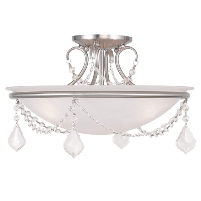 Livex 6524-91 Chesterfield-Pennington 3 Light 16 Inch Semi Flush Mount In Brushed Nickel with White Alabaster Glass
