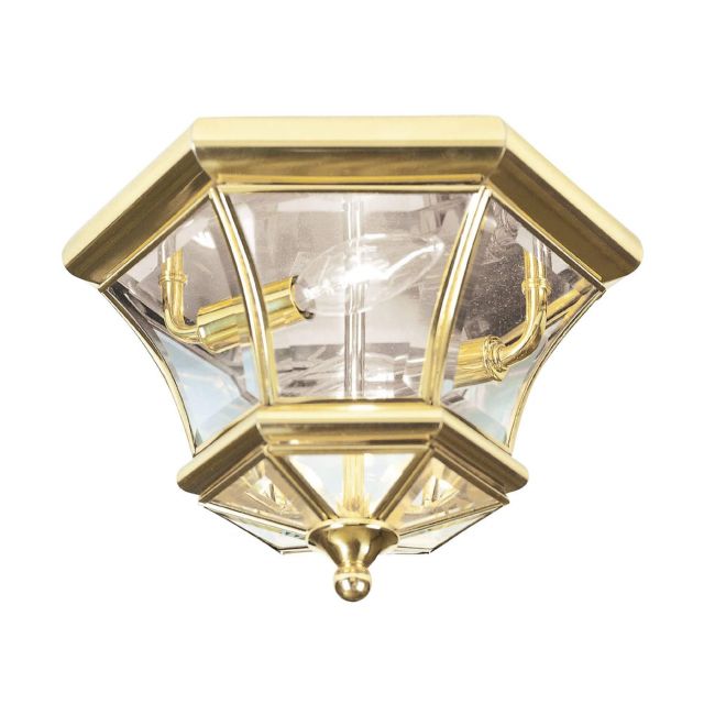Livex 7052-02 Monterey-Georgetown 2 Light 11 Inch Flush Mount In Polished Brass with Clear Beveled Glass