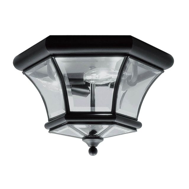 Livex 7053-04 Monterey-Georgetown 3 Light 13 Inch Flush Mount Ceiling Fixture In Black With Clear Beveled Glass