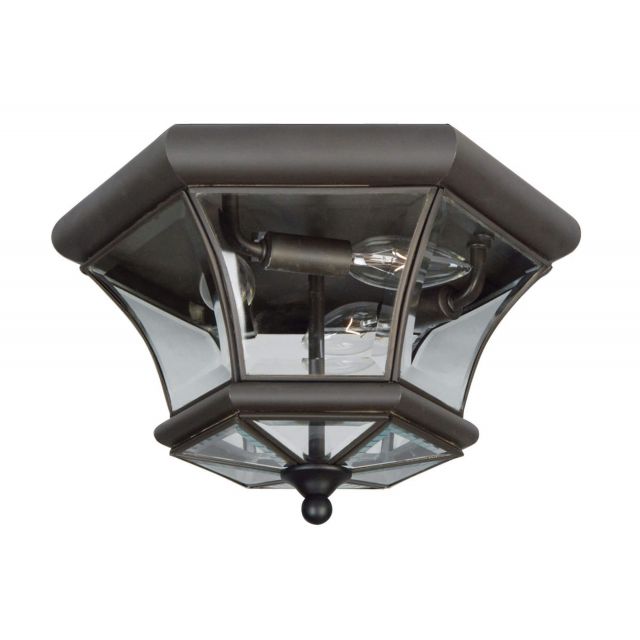 Livex 7053-07 Monterey-Georgetown 3 Light 13 Inch Flush Mount In Bronze with Clear Beveled Glass