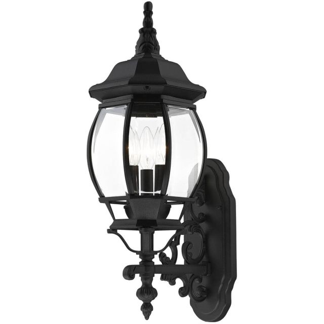 Livex 7524-14 Frontenac 3 Light 22 Inch Tall Outdoor Wall Lantern in Textured Black with Clear Beveled Glass