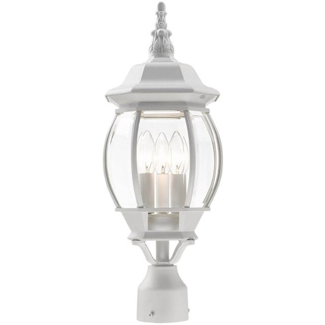 Livex 7526-13 Frontenac 3 Light 21 Inch Tall Outdoor Post Top Lantern in Textured White with Clear Beveled Glass