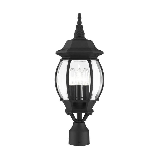 Livex 7526-14 Frontenac 3 Light 21 Inch Tall Outdoor Post Top Lantern in Textured Black with Clear Beveled Glass