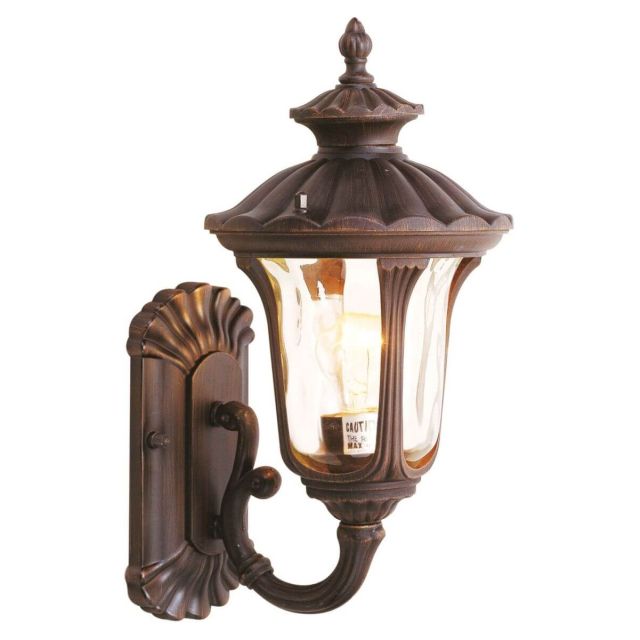 Livex 7650-58 Oxford 1 Light 16 Inch Tall Outdoor Wall Lantern In Imperial Bronze with Hand Blown Light Amber Water Glass