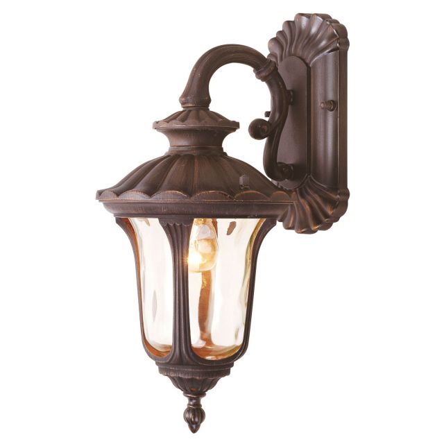 Livex 7651-58 Oxford 1 Light 16 Inch Tall Outdoor Wall Lantern In Imperial Bronze with Hand Blown Light Amber Water Glass