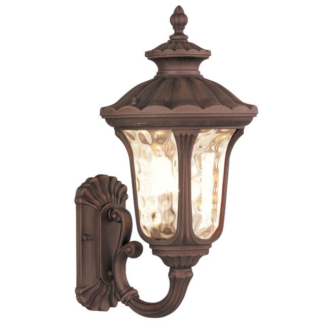 Livex 7652-58 Oxford 1 Light 18 Inch Tall Outdoor Wall Lantern In Imperial Bronze with Hand Blown Light Amber Water Glass