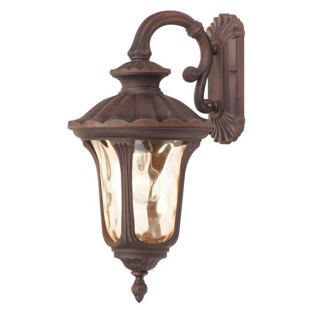 Livex 7653-58 Oxford 1 Light 19 Inch Tall Outdoor Wall Lantern In Imperial Bronze with Hand Blown Light Amber Water Glass