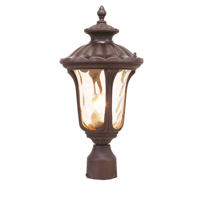 Livex 7655-58 Oxford 1 Light 19 Inch Tall Outdoor Post Lantern In Imperial Bronze with Hand Blown Light Amber Water Glass