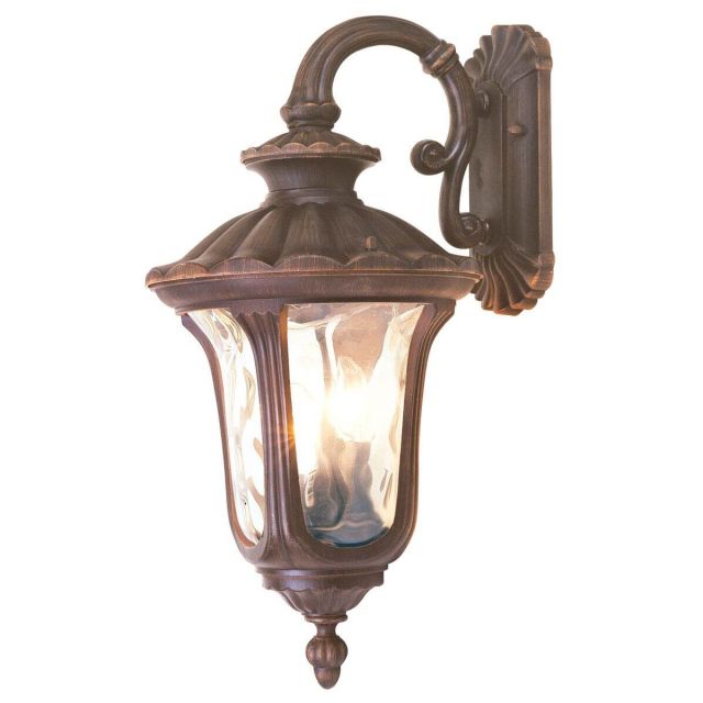 Livex 7657-58 Oxford 3 Light 22 Inch Tall Outdoor Wall Lantern In Imperial Bronze With Hand Blown Light Amber Water Glass