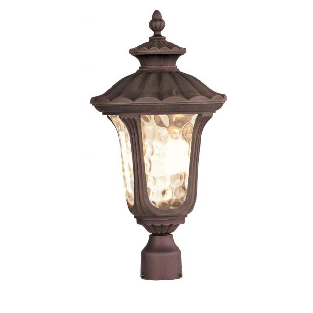 Livex 7659-58 Oxford 3 Light 22 Inch Tall Outdoor Lantern In Imperial Bronze With Hand Blown Light Amber Water Glass