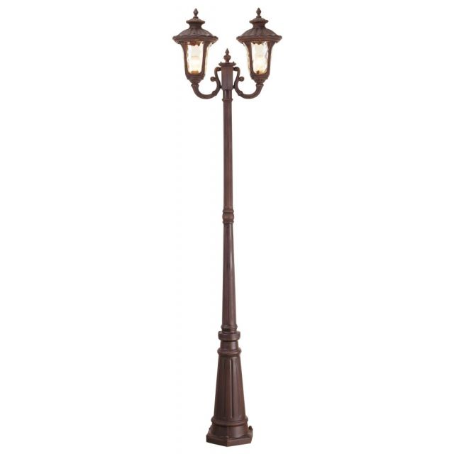 Livex 7660-58 Oxford 2 Light 87 Inch Tall Outdoor Post Lantern In Imperial Bronze With Hand Blown Light Amber Water Glass