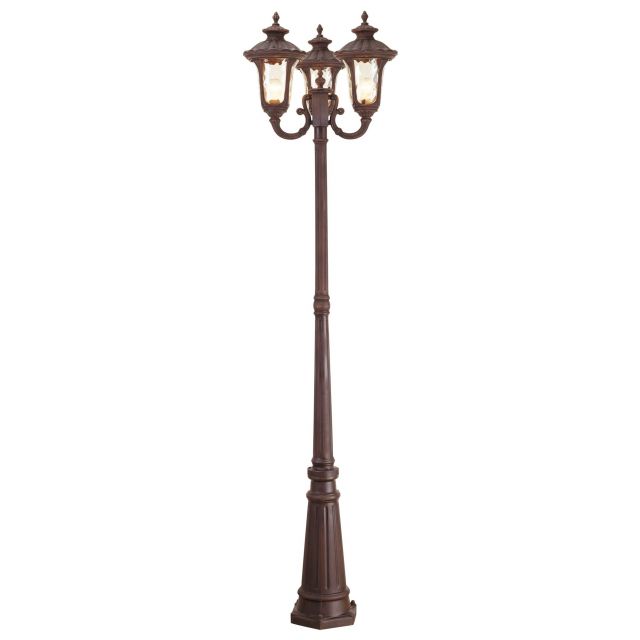 Livex 7666-58 Oxford 3 Light 87 Inch Tall Outdoor Head Post In Imperial Bronze with Hand Blown Light Amber Water Glass