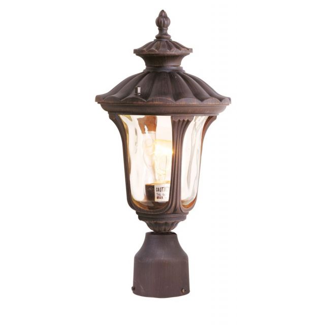 Livex 7667-58 Oxford 1 Light 16 Inch Tall Outdoor Post Lantern In Imperial Bronze with Hand Blown Light Amber Water Glass