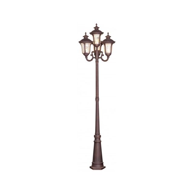 Livex 7669-58 Oxford 4 Light 93 Inch Tall Outdoor Head Post In Imperial Bronze with Hand Blown Light Amber Water Glass