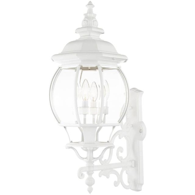 Livex 7701-13 Frontenac 4 Light 29 Inch Tall Outdoor Wall Lantern in Textured White with Clear Beveled Glass
