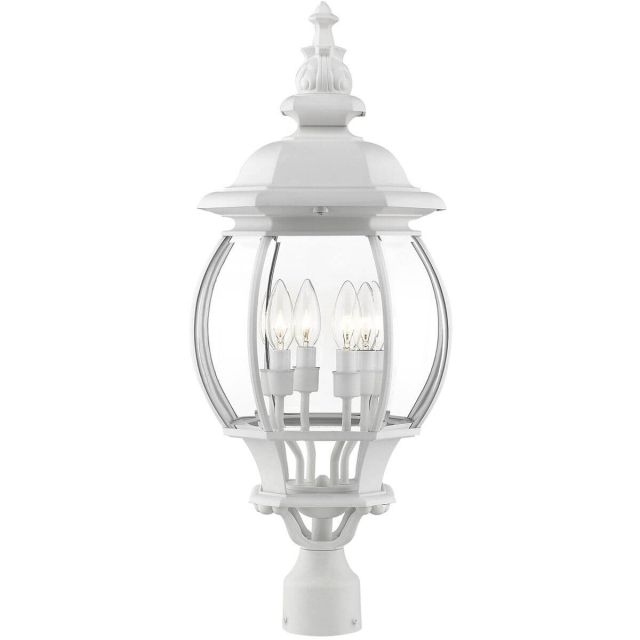Livex 7703-13 Frontenac 4 Light 27 Inch Tall Outdoor Post Top Lantern in Textured White with Clear Beveled Glass