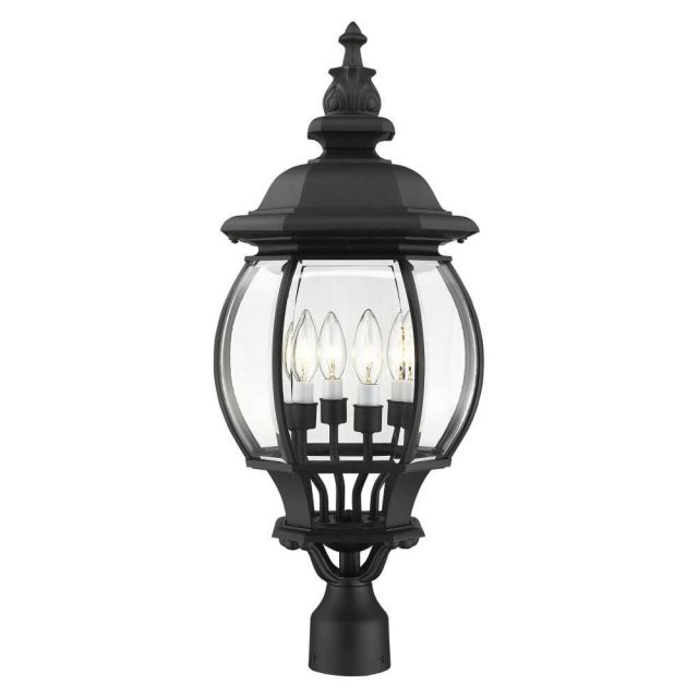 Livex 7703-14 Frontenac 4 Light 27 Inch Tall Outdoor Post Top Lantern in Textured Black with Clear Beveled Glass