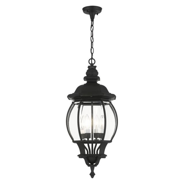 Livex 7705-14 Frontenac 4 Light 12 Inch Outdoor Hanging Lantern in Textured Black with Clear Beveled Glass