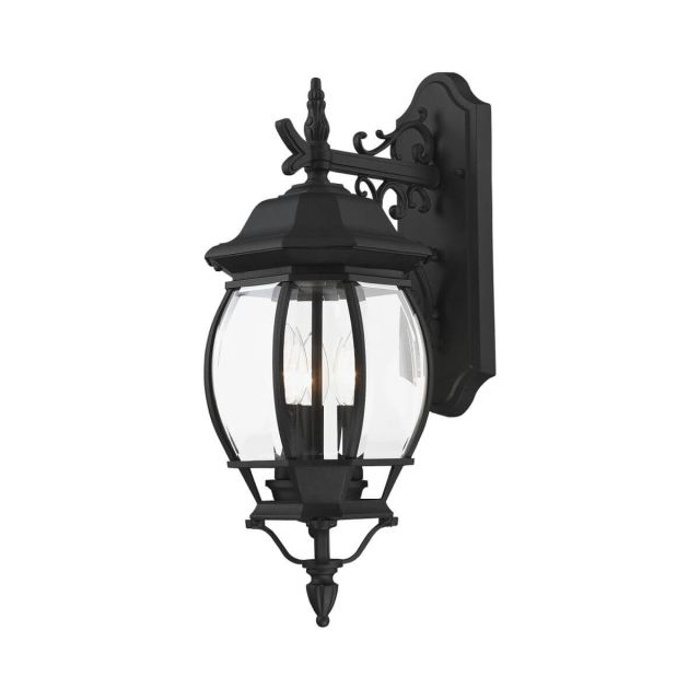 Livex 7707-14 Frontenac 3 Light 21 Inch Tall Outdoor Wall Lantern in Textured Black with Clear Beveled Glass