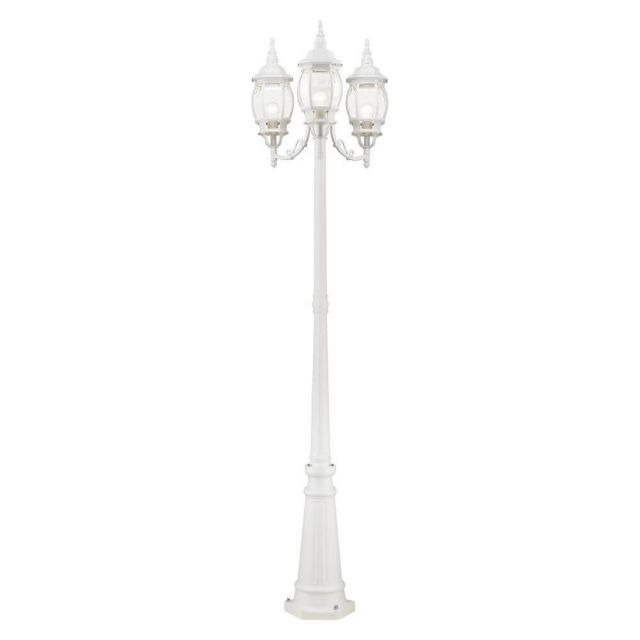 Livex 7710-13 Frontenac 3 Light 84 Inch Tall Outdoor Post Light in Textured White with Clear Beveled Glass