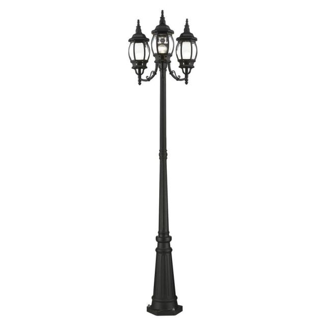 Livex 7710-14 Frontenac 3 Light 84 Inch Tall Outdoor Post Light in Textured Black with Clear Beveled Glass