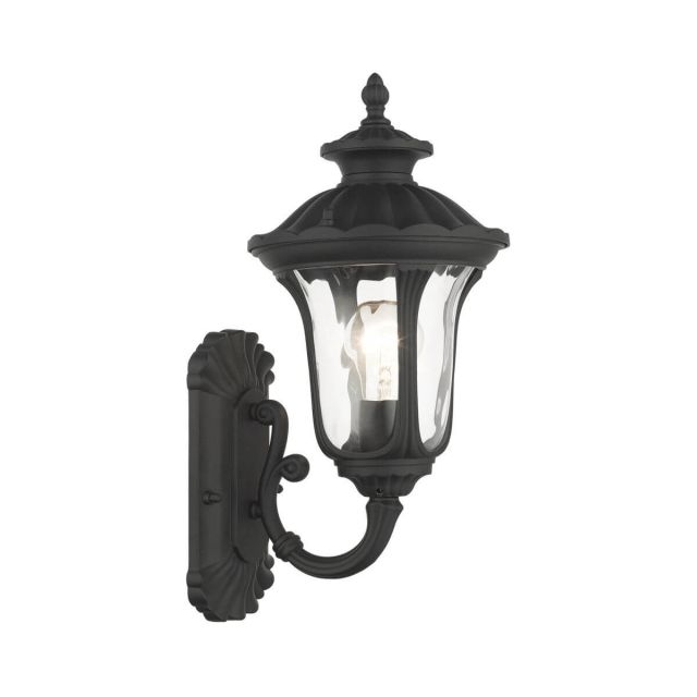 Livex 7850-14 Oxford 1 Light 16 Inch Tall Outdoor Wall Lantern in Textured Black with Hand Blown Clear Water Glass