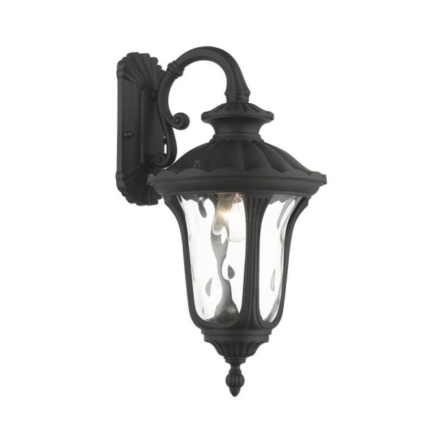 Livex 7851-14 Oxford 1 Light 16 Inch Tall Outdoor Wall Lantern in Textured Black with Hand Blown Clear Water Glass