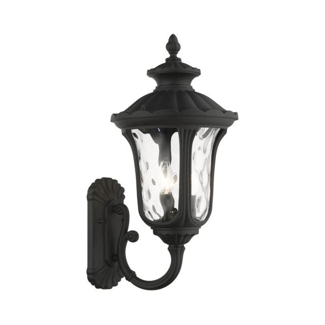 Livex 7856-14 Oxford 3 Light 22 Inch Tall Outdoor Wall Lantern in Textured Black with Hand Blown Clear Water Glass