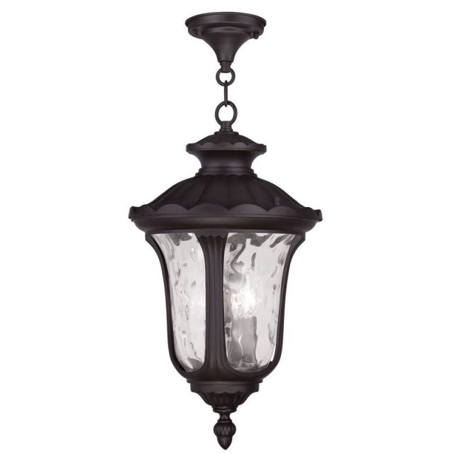 Livex 7858-07 Oxford 3 Light 11 Inch Outdoor Pendant In Bronze with Clear Water Glass