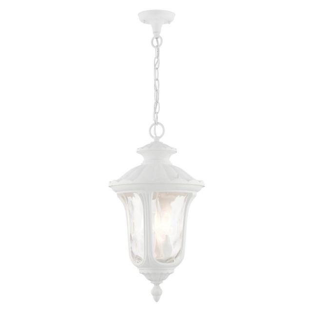 Livex 7858-13 Oxford 3 Light 11 Inch Outdoor Hanging Lantern in Textured White with Hand Blown Clear Water Glass