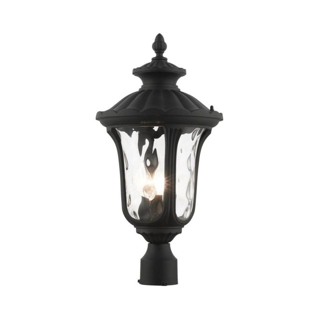 Livex 7859-14 Oxford 3 Light 22 Inch Tall Outdoor Post Top Lantern in Textured Black with Hand Blown Clear Water Glass