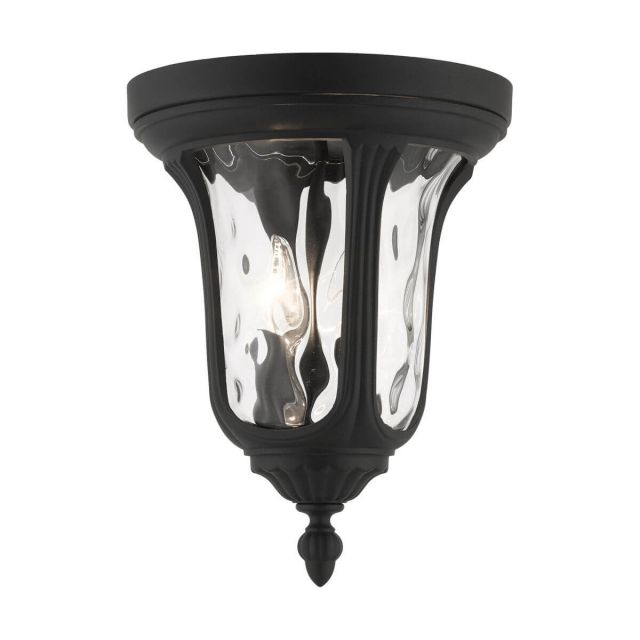 Livex 7861-14 Oxford 2 Light 11 Inch Outdoor Ceiling Mount in Textured Black with Hand Blown Clear Water Glass