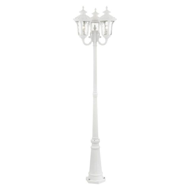 Livex 7866-13 Oxford 3 Light 87 Inch Tall Outdoor Post Light in Textured White with Hand Blown Clear Water Glass