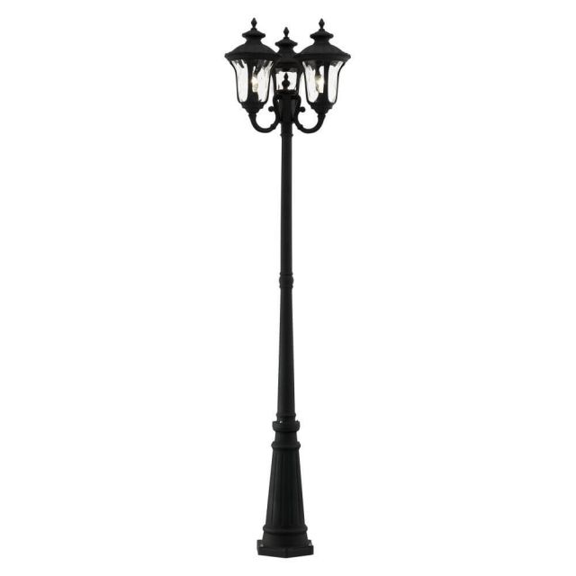 Livex 7866-14 Oxford 3 Light 87 Inch Tall Outdoor Post Light in Textured Black with Hand Blown Clear Water Glass