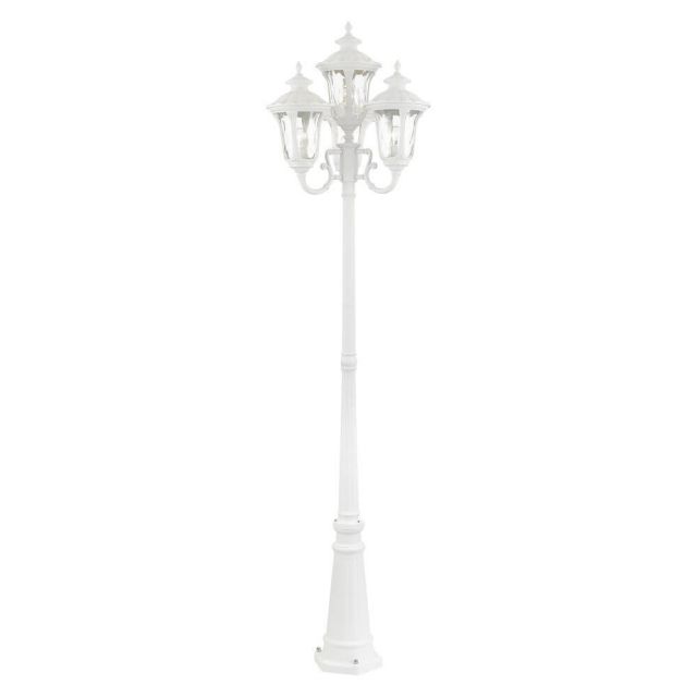 Livex 7869-13 Oxford 4 Light 93 Inch Tall Outdoor Post Light in Textured White with Hand Blown Clear Water Glass