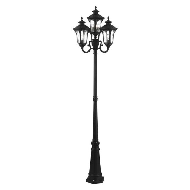 Livex 7869-14 Oxford 4 Light 93 Inch Tall Outdoor Post Light in Textured Black with Hand Blown Clear Water Glass