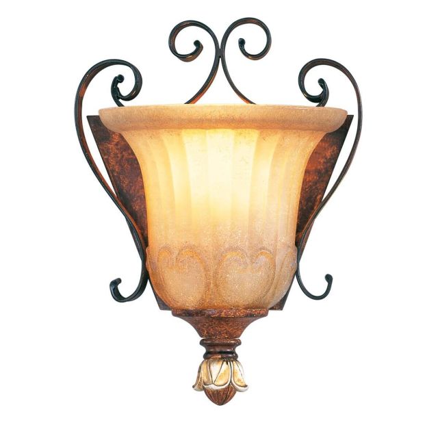 Livex 8560-63 Villa Verona 1 Light 10 Inch Tall Wall Sconce In Verona Bronze-Aged Gold Leaf Accents And Rustic Art Glass