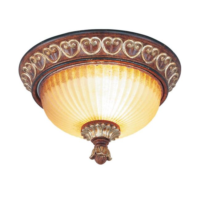 Livex 8562-63 Villa Verona 2 Light 11 Inch Flush Mount In Verona Bronze-Aged Gold Leaf Accents with Rustic Art Glass
