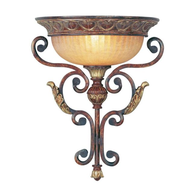 Livex 8580-63 Villa Verona 1 Light 17 Inch Tall Wall Sconce In Verona Bronze-Aged Gold Leaf Accents And Rustic Art Glass