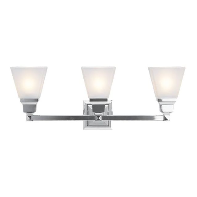 Livex 1033-05 Mission 3 Light 25 Inch Bath Lighting In Polished Chrome With Satin Glass