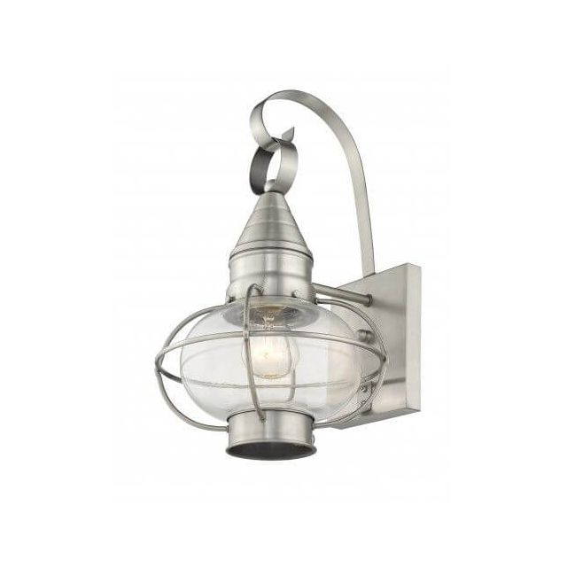 Livex 26901-91 Newburyport 1 Light 15 Inch Tall Outdoor Wall Lantern In Brushed Nickel With Hand Blown Clear Glass