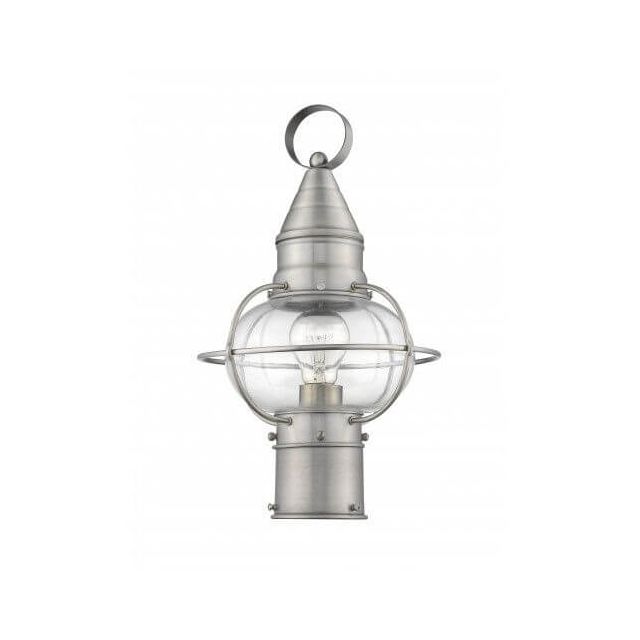 Livex 26902-91 Newburyport 1 Light 15 Inch Tall Outdoor Post Lantern In Brushed Nickel With Hand Blown Clear Glass
