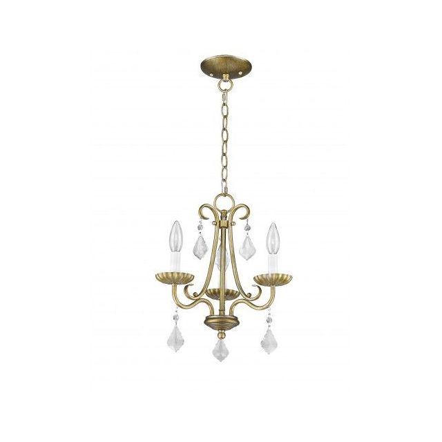 Livex 40873-48 Daphne 3 Light 14 Inch Chandelier In Antique Gold Leaf With Clear Crystal