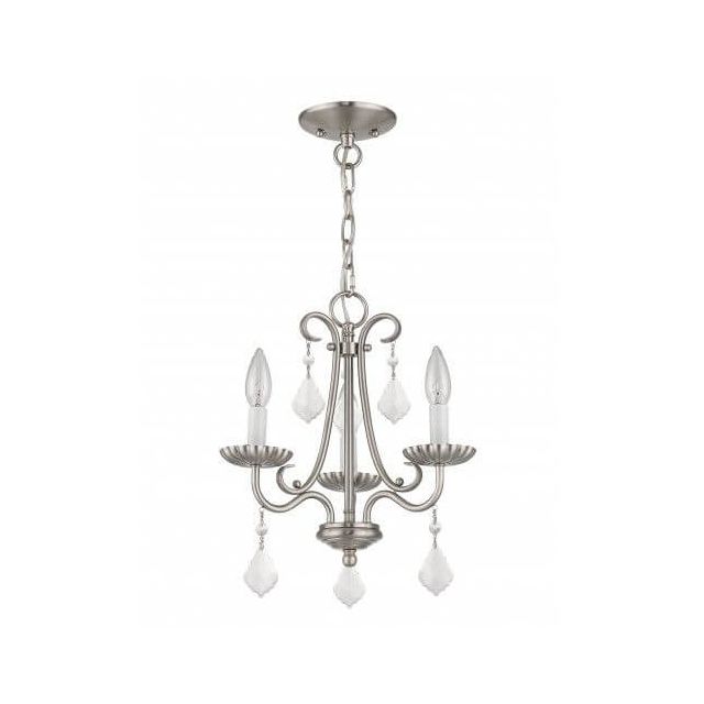 Livex 40873-91 Daphne 3 Light 14 Inch Chandelier In Brushed Nickel With Clear Crystal
