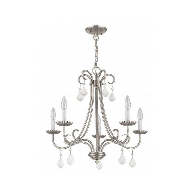 Livex 40875-91 Daphne 5 Light 25 Inch Chandelier In Brushed Nickel With Clear Crystal